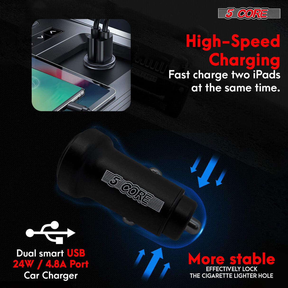 5Core Car Charger USB Type C Adapter 24W Fast Charging Anker Outlet