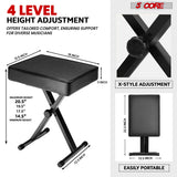 5Core Keyboard Stand Double X Style Adjustable Piano Riser BLUE + Keyboard Piano Bench BLACK