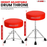 5Core Drum Throne Padded Adjustable Guitar Stool Drummer Seat for Adults & Kids RED