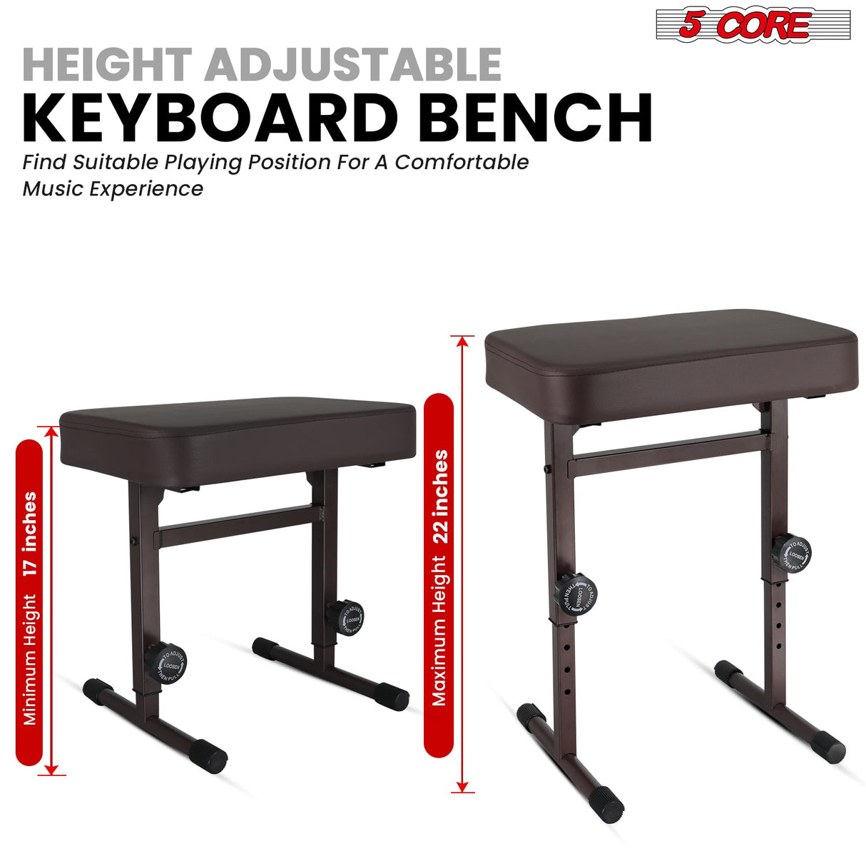 5CORE Keyboard Bench Piano Stool Thick Padded Seat Height Adjustable Keyboard Chair