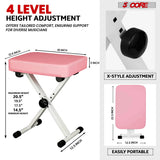 5Core Keyboard Stand Double X Style Adjustable Piano Riser + Keyboard Piano Bench PINK