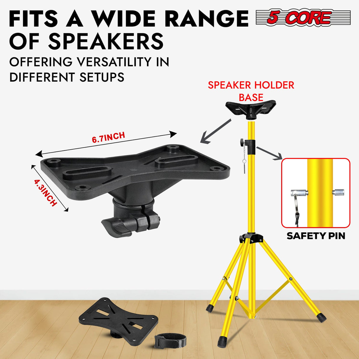 5Core Speaker Stand Tripod Tall Adjustable 72 Inch DJ Pole Mount Studio Monitor Stands Yellow