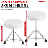 5Core Drum Throne Padded Adjustable Guitar Stool Drummer Seat for Adults & Kids WHITE