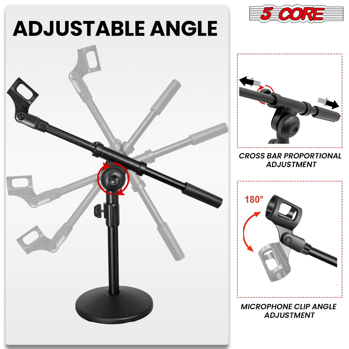 5Core Round Base Desktop Mic Stand Universal Desk Microphone Holder Table Top Stands BLACK