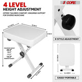 5Core Keyboard Stand Double X Style Adjustable Piano Riser + Keyboard Piano Bench WHITE