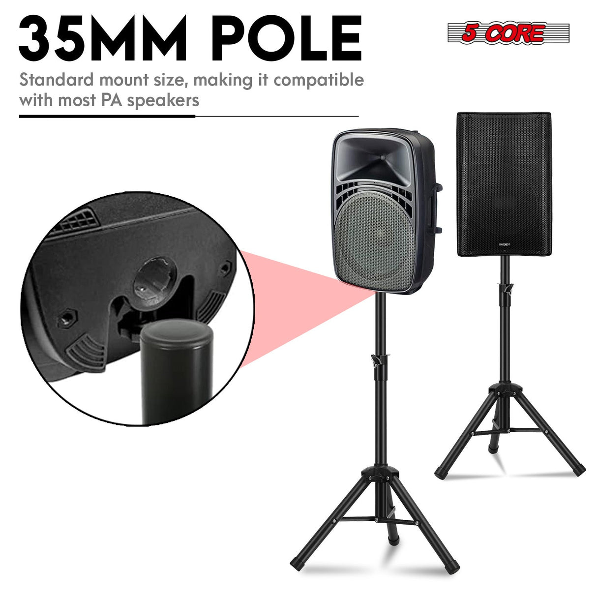 5Core Speaker Stand Tripod Tall Adjustable 36 Inch DJ Pole Mount Studio Monitor Stands