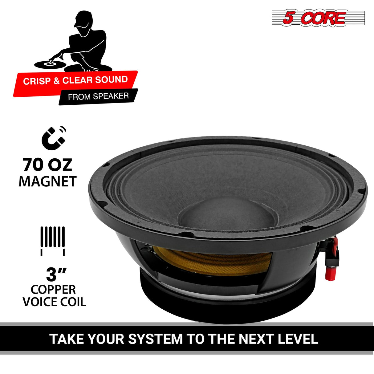 5 CORE 10 Inch Subwoofer Speaker 600W Max 4 Ohm Full Range Replacement DJ Bass Loudspeaker