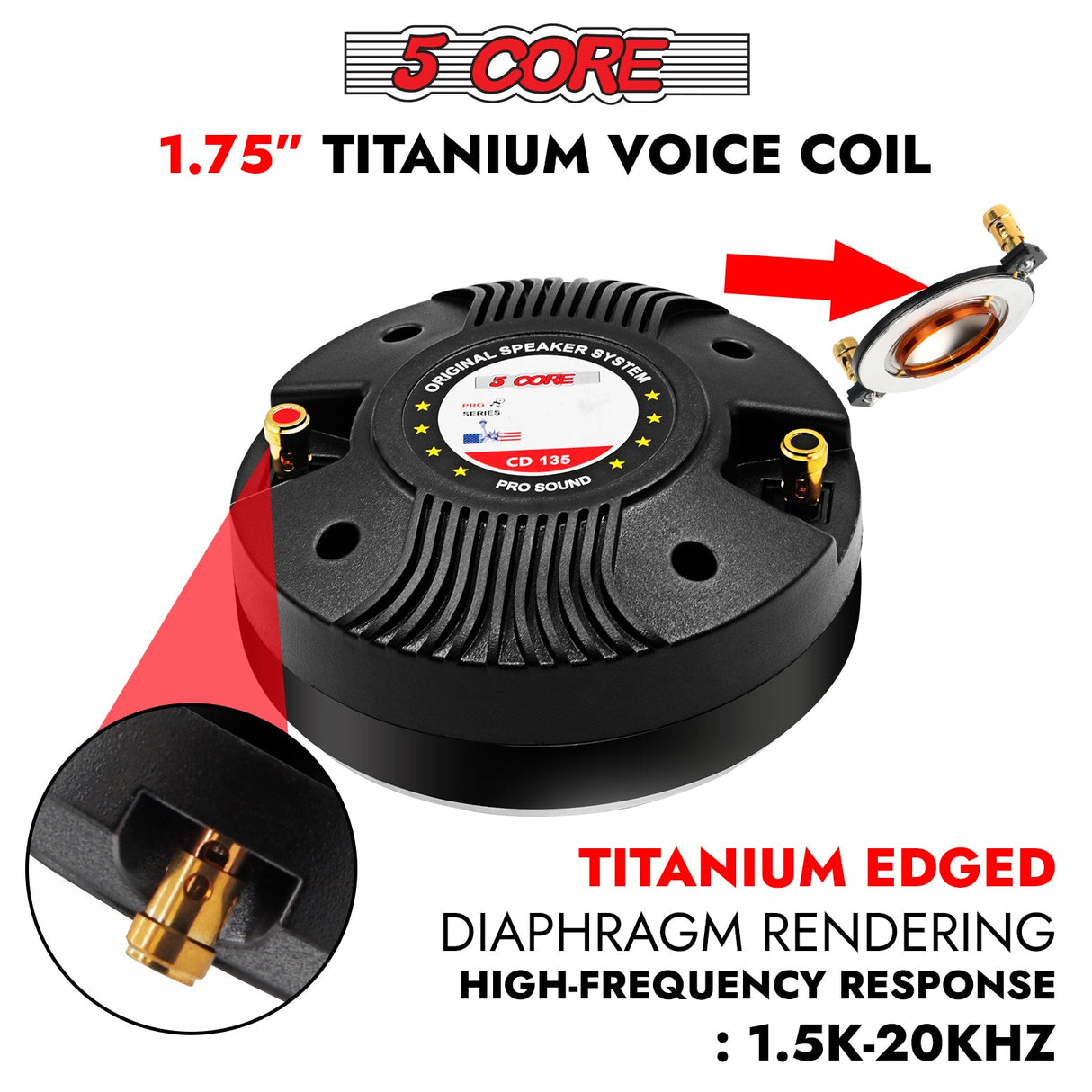 5 Core Compression Driver 300W RMS 8 Ohm Titanium Horn Throat Tweeter Speaker 18 TPI Threading