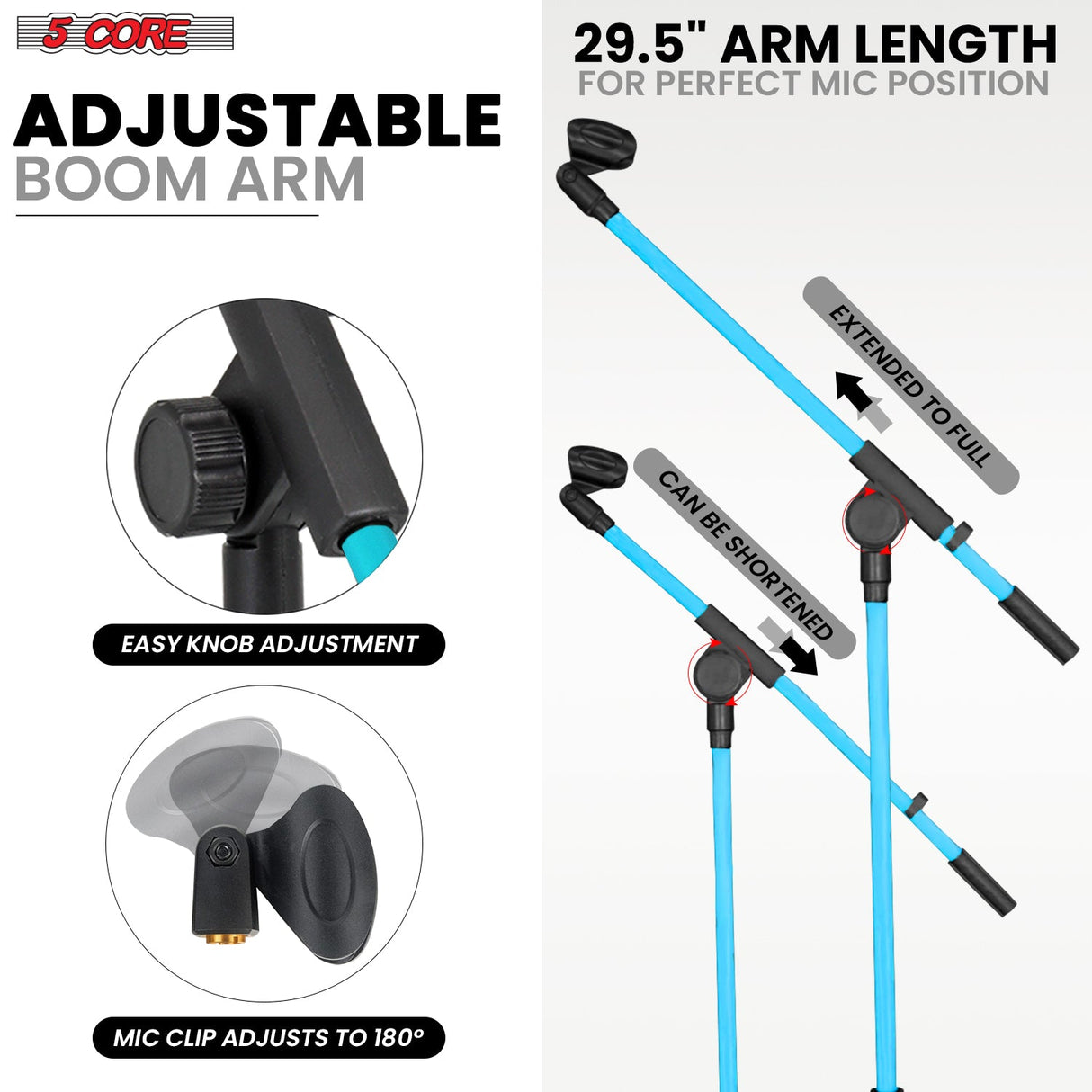 5Core Tripod Mic Stand Heavy Duty Adjustable Holder Floor Microphone Boom Arm SKY BLUE