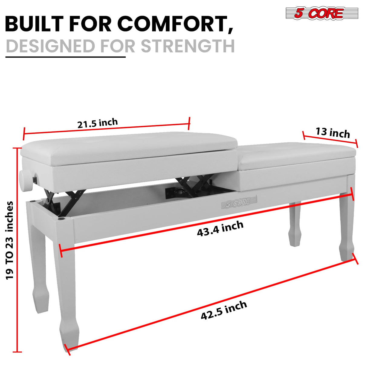 5CORE Duet Piano Bench w Storage For Two Wooden Adjustable Keyboard Stool - Adults & Kids