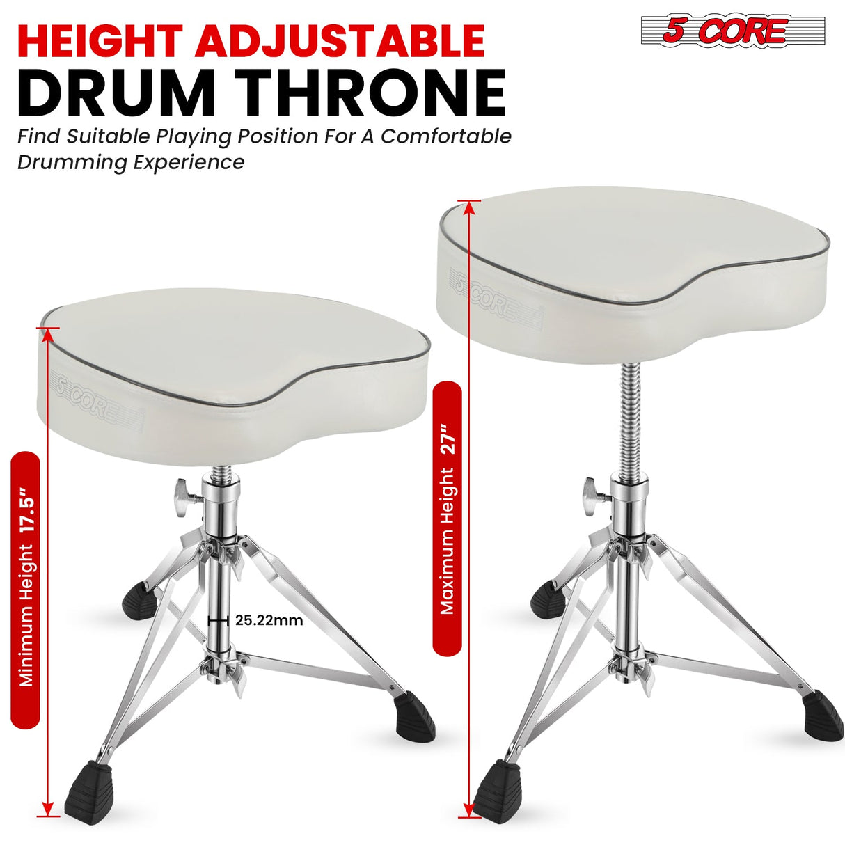 5Core Drum Throne Padded Guitar Stool Saddle Drummer Seat for Adults & Kids