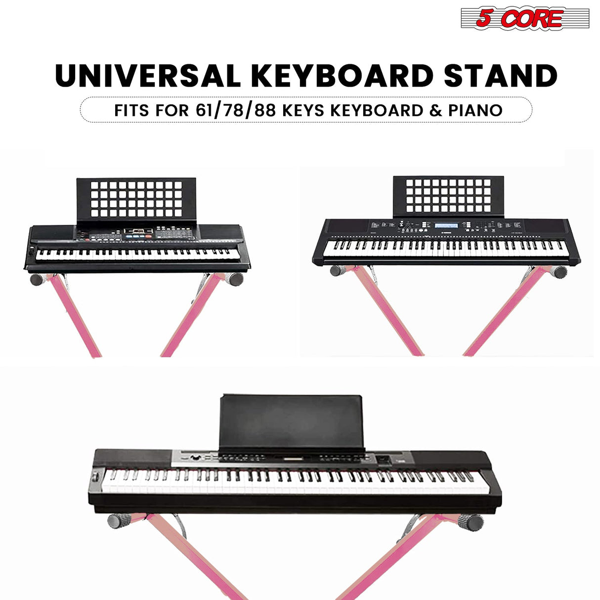 5Core Keyboard Stand Single X Style Adjustable Piano Riser + Keyboard Piano Bench