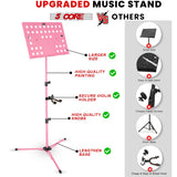 5Core Music Stand For Sheet Music Portable Tripod Adjustable Folding Note Holder PINK