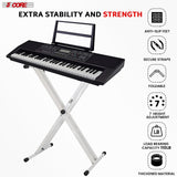 5Core Keyboard Stand Double X Style Adjustable Piano Riser + Keyboard Piano Bench WHITE