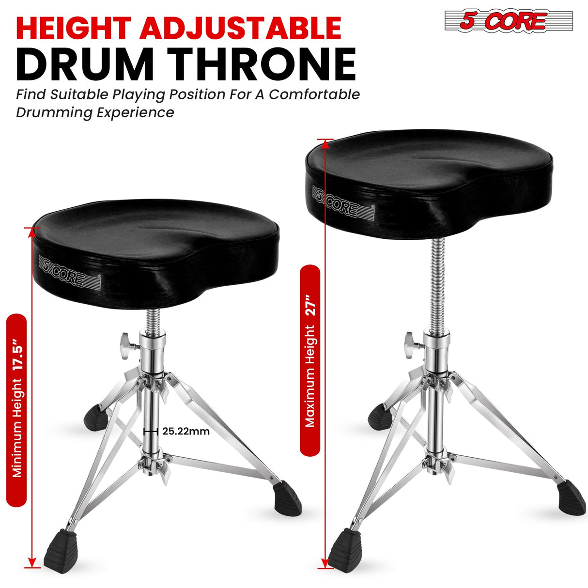 5Core Drum Throne Padded Guitar Stool Saddle Drummer Seat for Adults & Kids BLACK