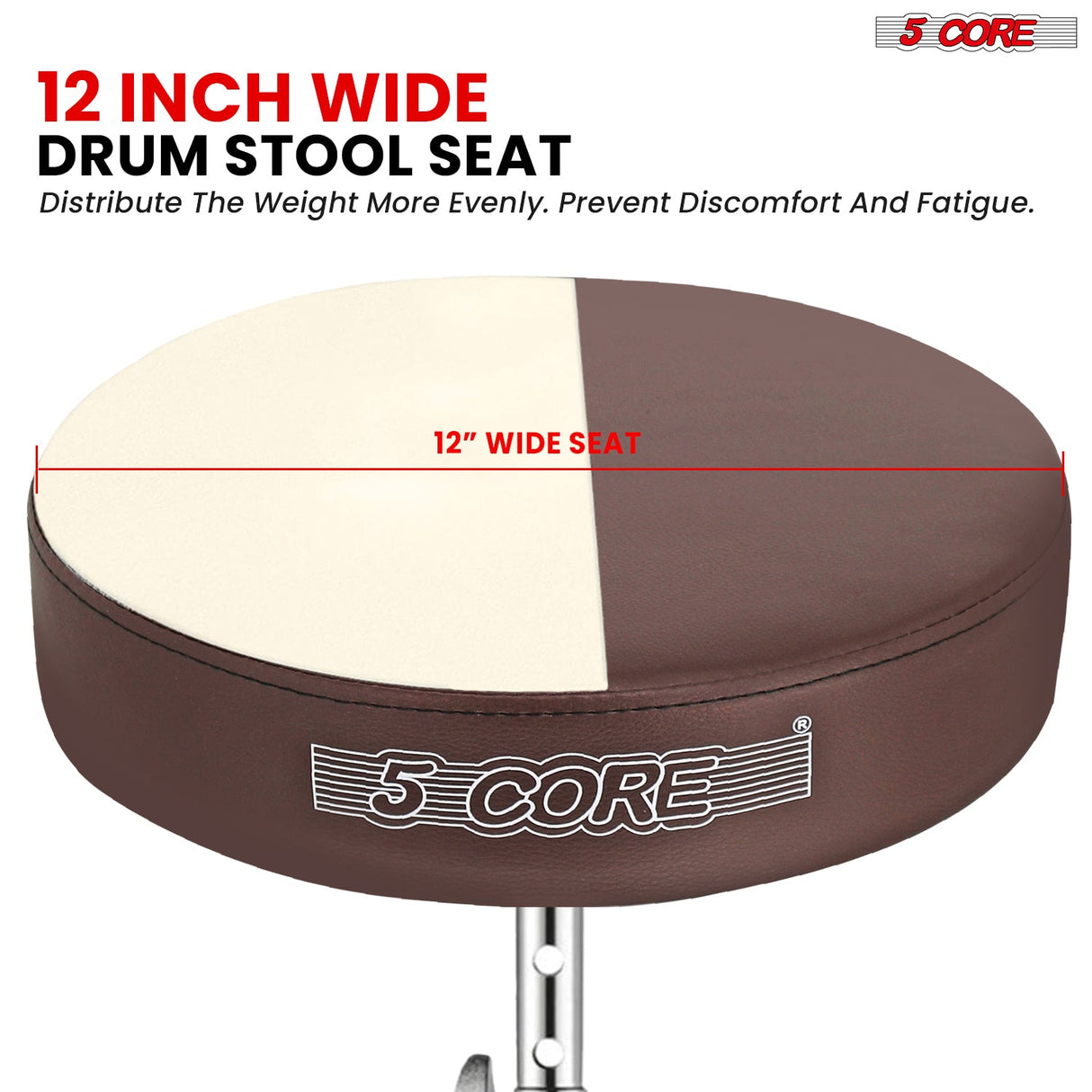 5Core Drum Throne Padded Adjustable Guitar Stool Drummer Seat for Adults & Kids BROWN