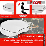 5Core Drum Throne Padded Guitar Stool Saddle Drummer Seat for Adults & Kids WHITE