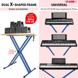 5Core Keyboard Stand Double X Style Adjustable Piano Riser BLUE + Keyboard Piano Bench BLACK