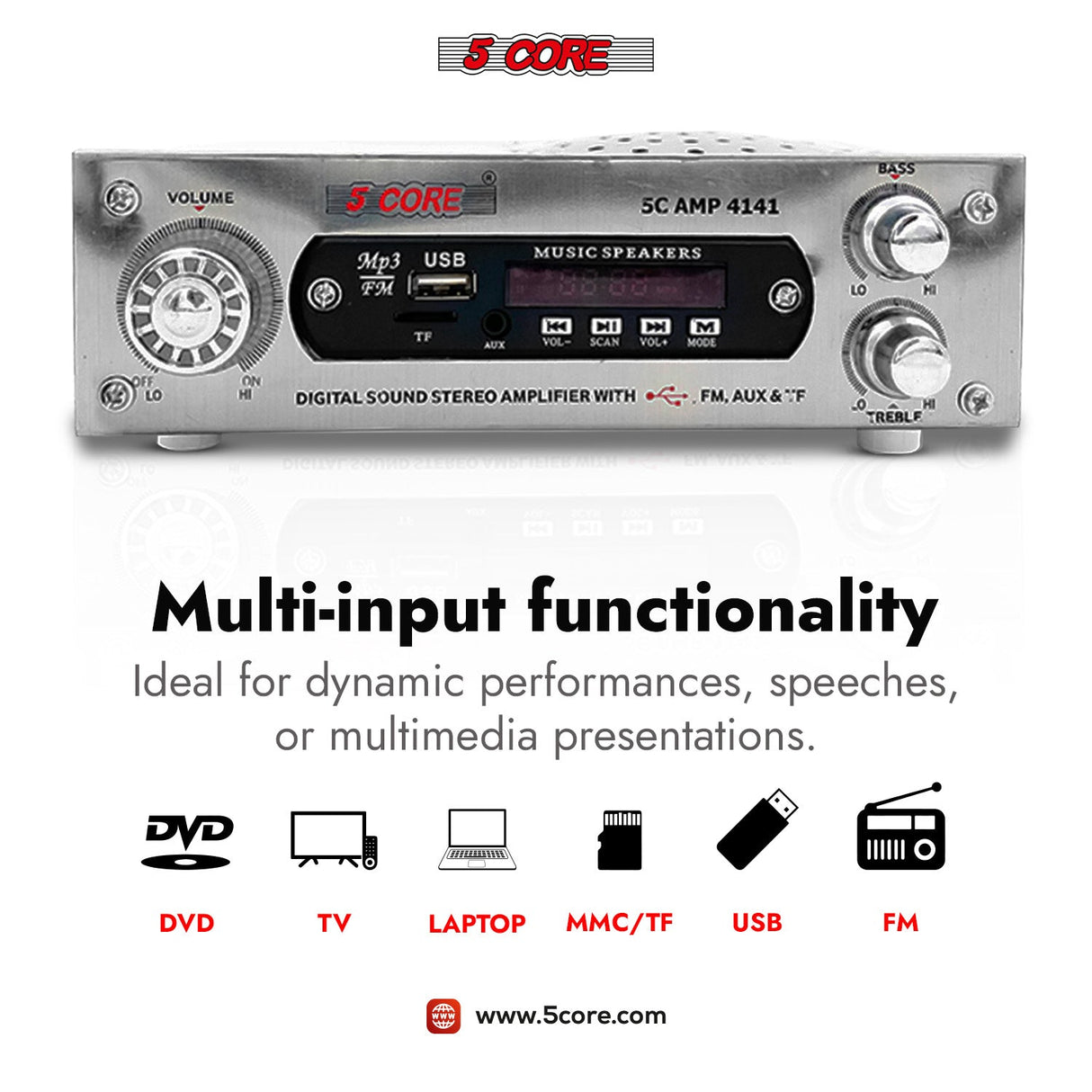 5Core Amplifier Home Audio 400W in-Built Speaker Mini Stereo Dual Channel LCD