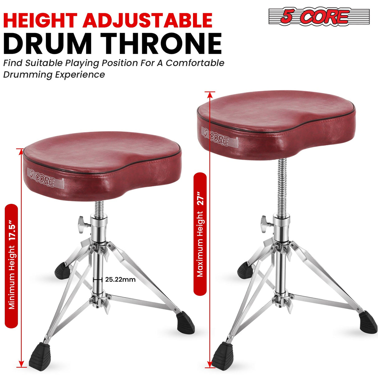 5Core Drum Throne Padded Guitar Stool Saddle Drummer Seat for Adults & Kids