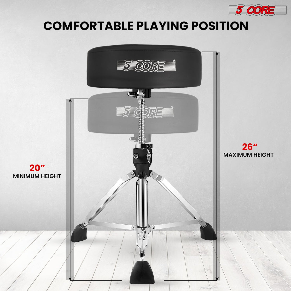 5Core Drum Throne Padded Adjustable Guitar Stool Drummer Seat for Adults & Kids BLACK