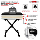 5Core Keyboard Stand Double X Style Adjustable Piano Riser + Keyboard Piano Bench BLACK