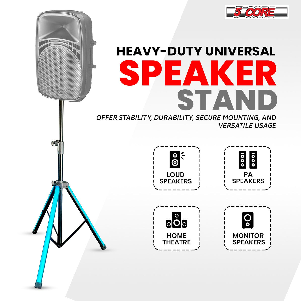 5Core Speaker Stand Tripod w RGB  Lights Adjustable 72 Inch DJ Studio Monitor Stands