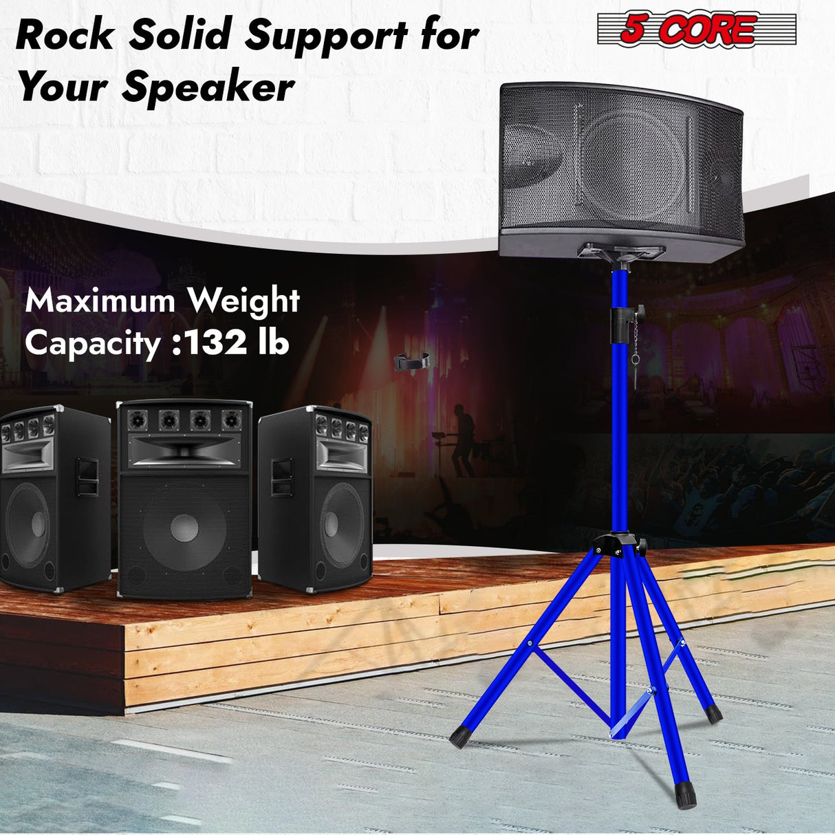 5Core Speaker Stand Tripod Tall Adjustable 72 Inch DJ Pole Mount Studio Monitor Stands BLUE