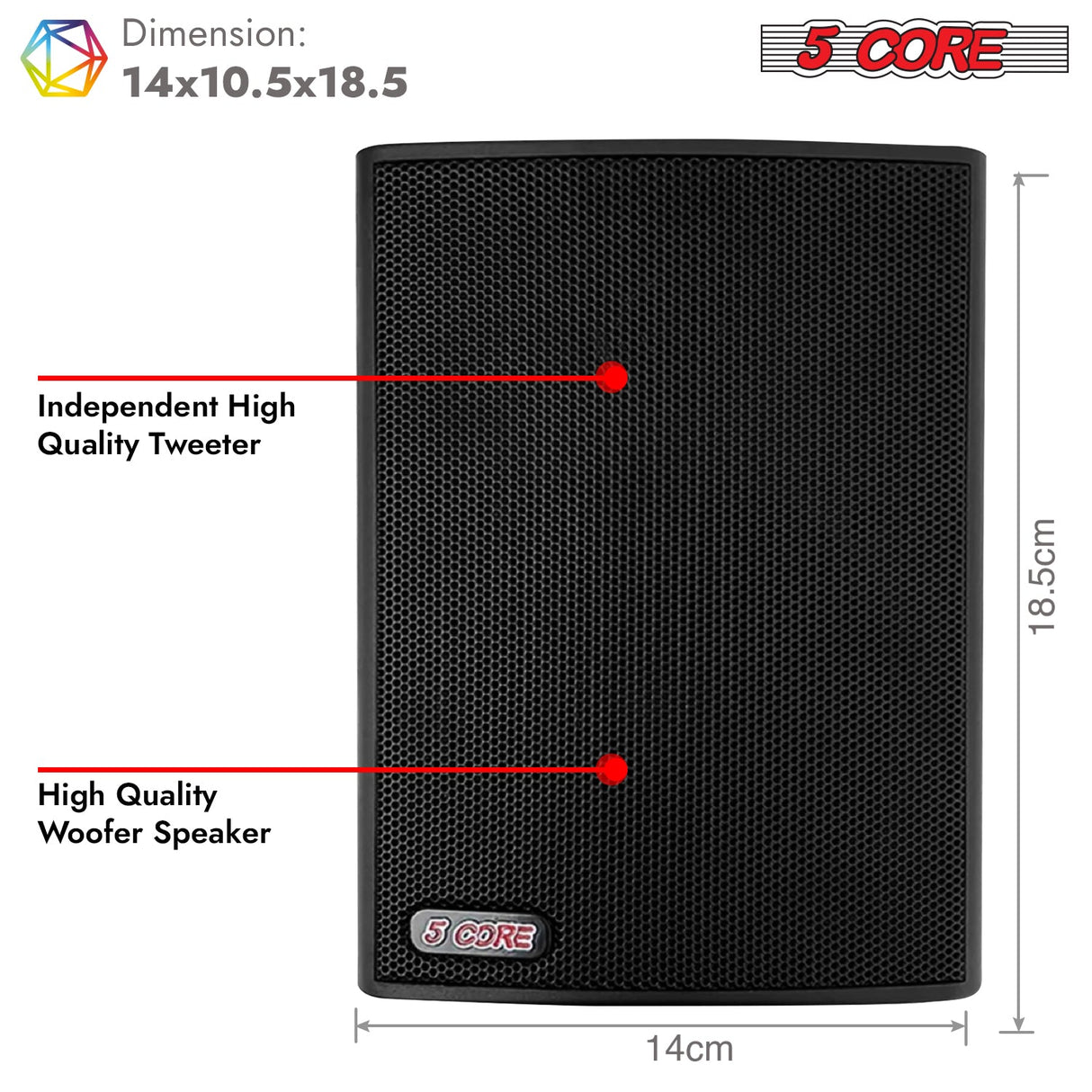 5Core Outdoor Speakers Stereo In Wall 100W Peak Passive Home Audio System