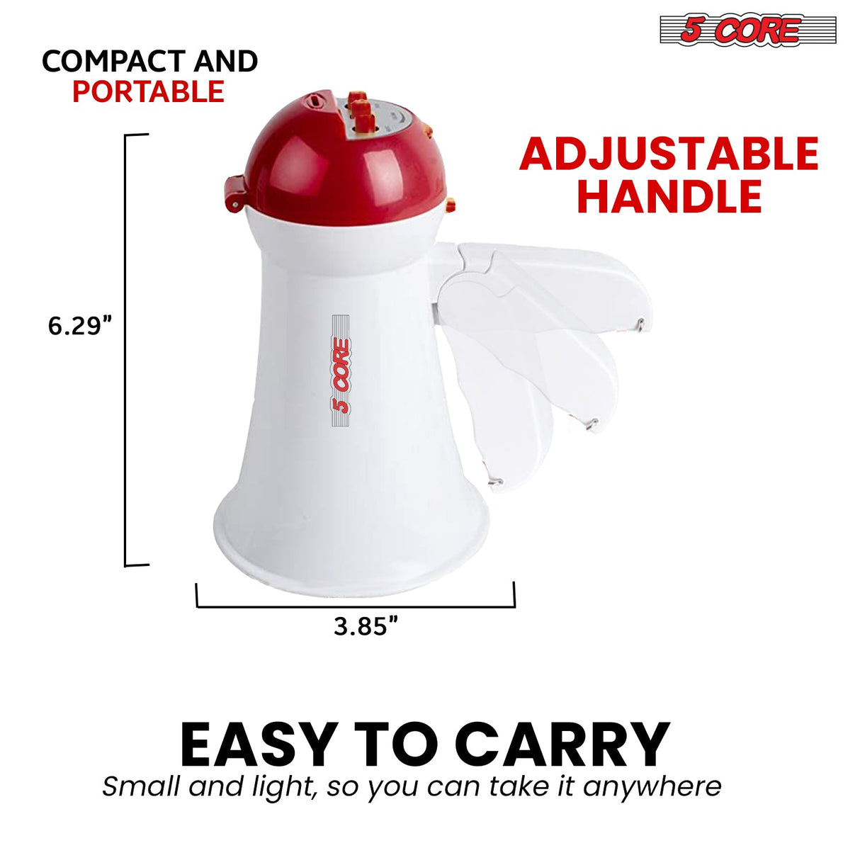 5Core Megaphone Bullhorn Speaker 15W Mini Battery Power Bull horn w Siren 400 Yard Range White