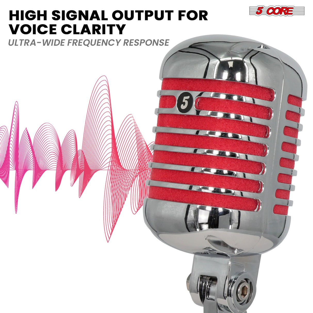 5Core Vintage Microphone Classic Dynamic Professional XLR Studio Retro Style Mic RED