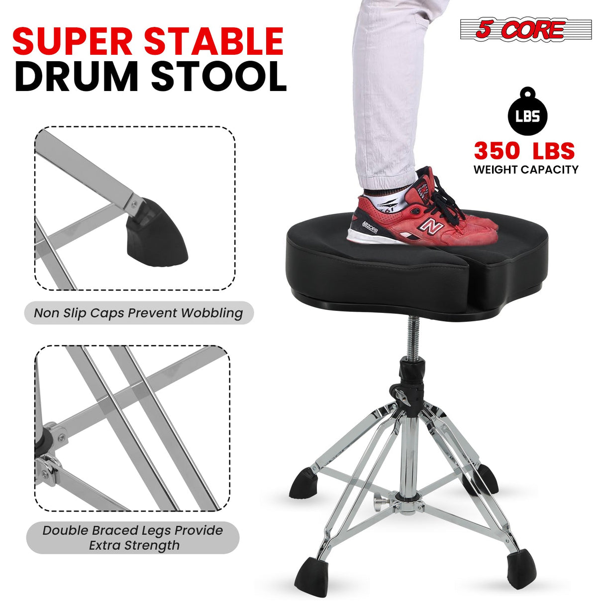 5Core Drum Throne Sponge Padded Guitar Stool Drummer Seat for Adults & Kids