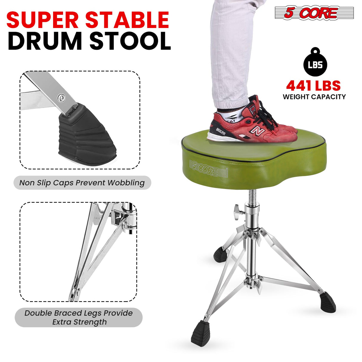 5Core Drum Throne Padded Guitar Stool Saddle Drummer Seat for Adults & Kids