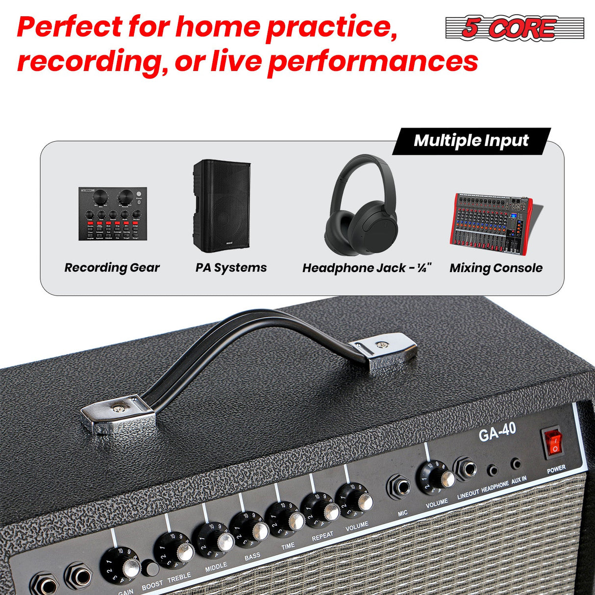 5 Core Guitar Amp For Electric Bass Acoustic Portable Amplifier Practice Amplificador 40W BLACK