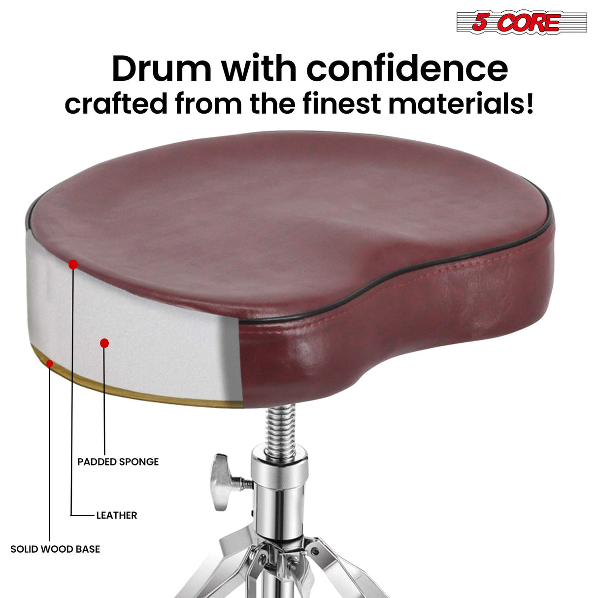 5Core Drum Throne Padded Guitar Stool Saddle Drummer Seat for Adults & Kids