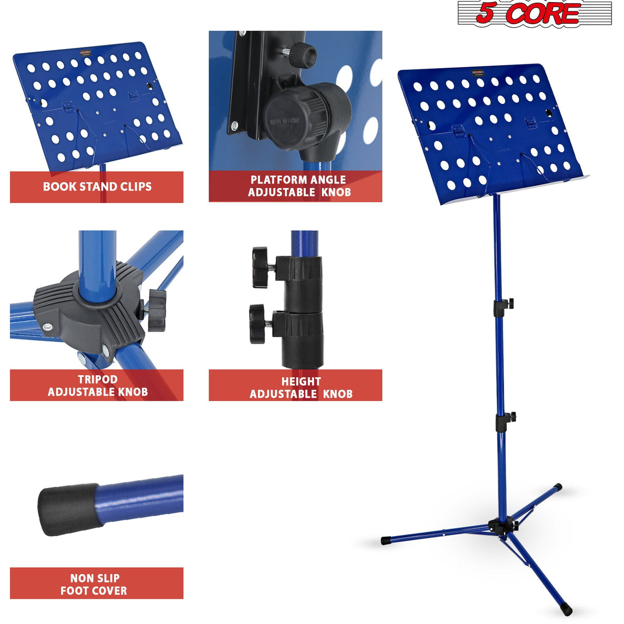 5Core Music Stand For Sheet Music Portable Tripod Adjustable Folding Note Holder BLUE