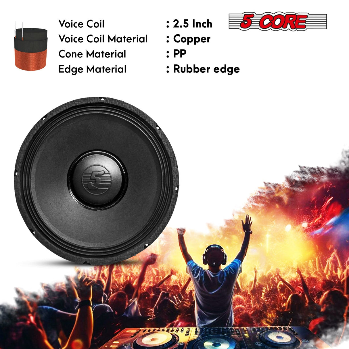 5Core 15 Inch Subwoofer Speaker 3500W Peak 8Ohm PA Replacemen DJ Sub Woofer 90 Oz Magnet