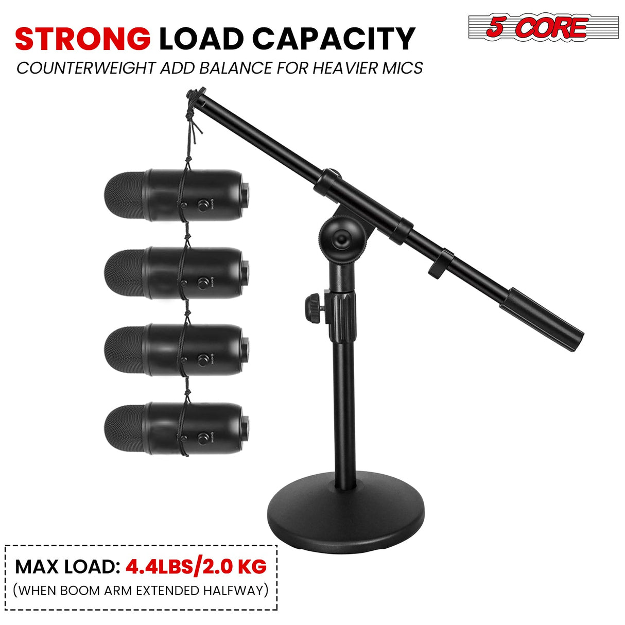 5Core Round Base Desktop Mic Stand Universal Desk Microphone Holder Table Top Stands BLACK