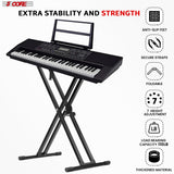 5Core Keyboard Stand Double X Style Adjustable Piano Riser + Keyboard Piano Bench BLACK