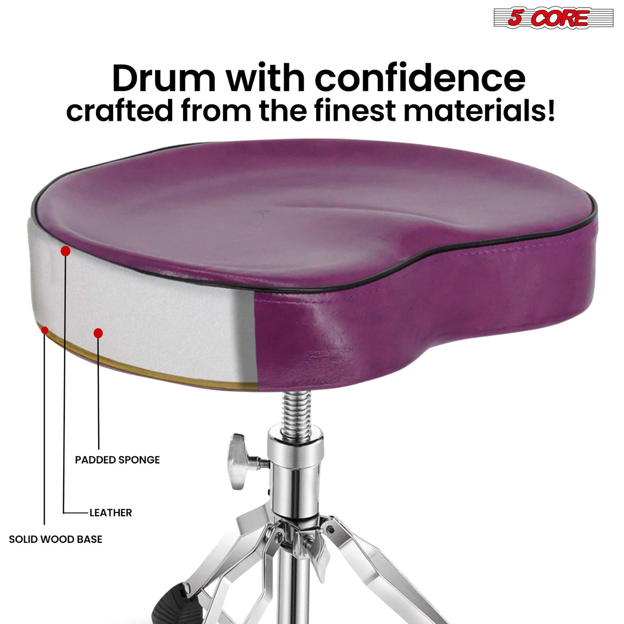 5Core Drum Throne Padded Guitar Stool Saddle Drummer Seat for Adults & Kids