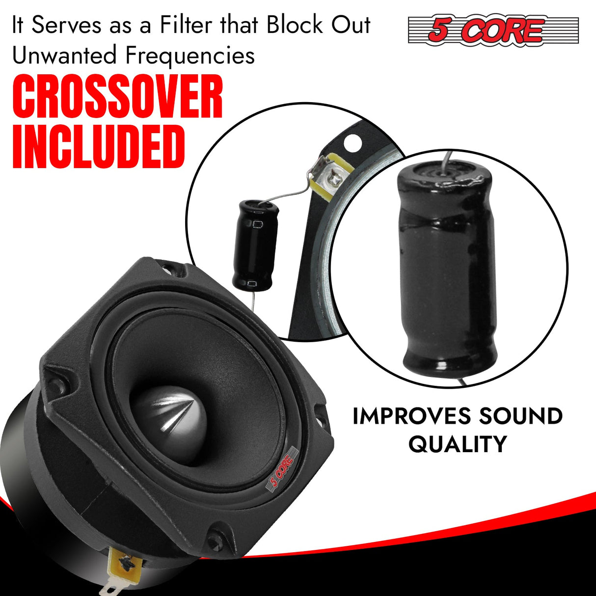 5Core Tweeters Speakers Car Audio Pair 600W Peak 3.5 Inch Super Tweeter Bullet