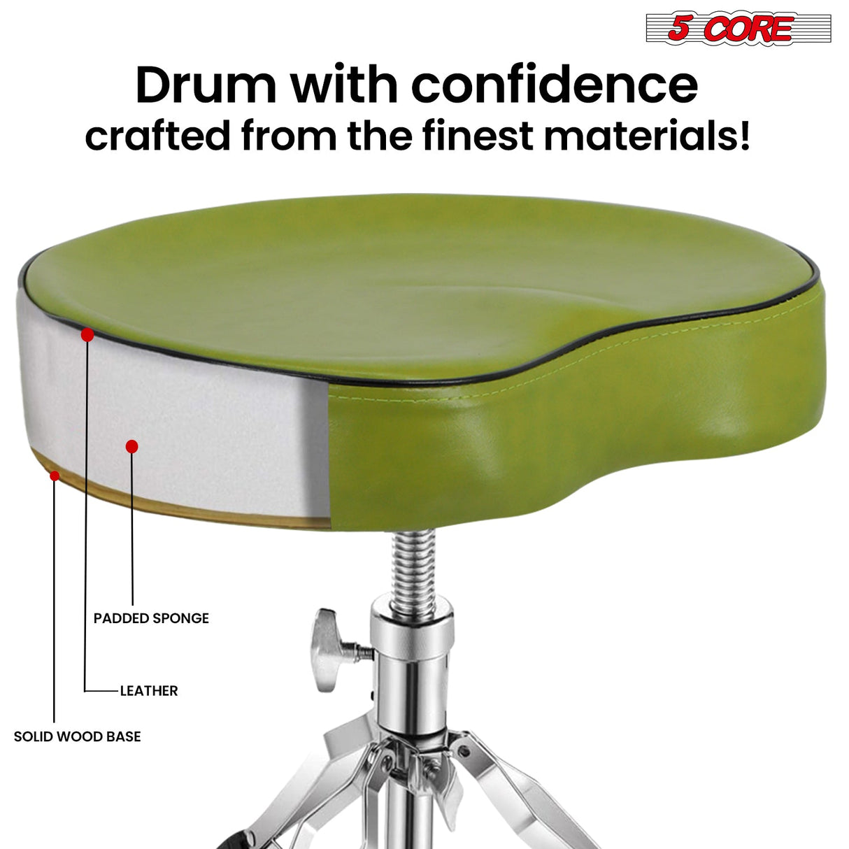 5Core Drum Throne Padded Guitar Stool Saddle Drummer Seat for Adults & Kids