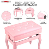 5 Core Piano Bench Wooden Height Adjustable Stool Heavy Duty Keyboard Seat with Storage PINK