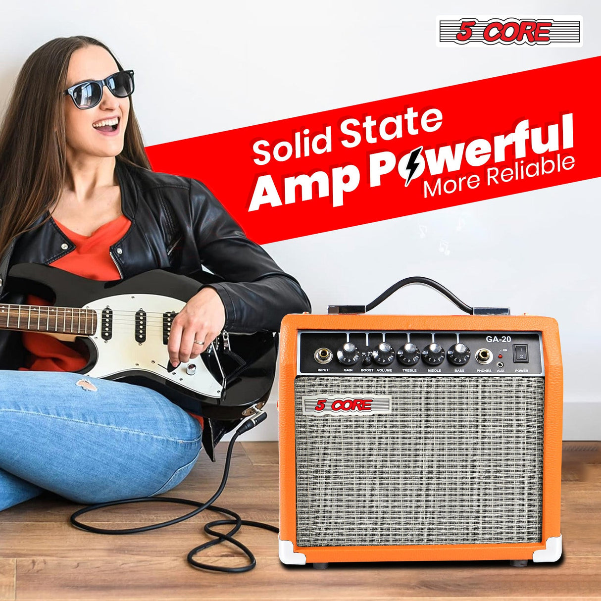 5 Core Guitar Amp 20W Electric Bass Acoustic Portable Amplifier Practice Amplificador