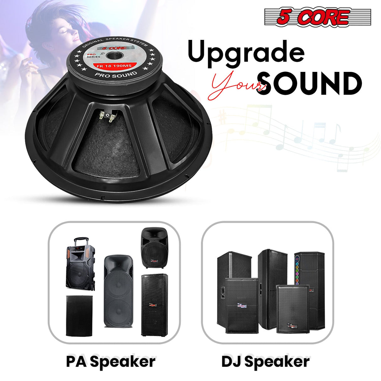 5Core 18 Inch Subwoofer Speaker 1000W Max 8Ohm Full Range Replacement DJ Sub Woofer