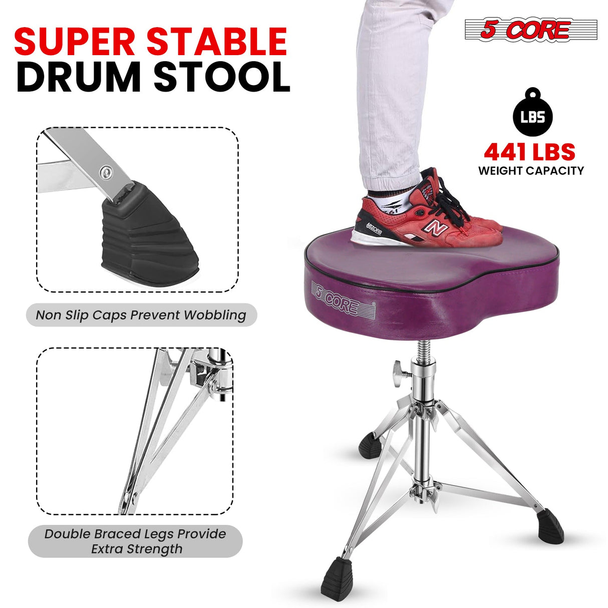 5Core Drum Throne Padded Guitar Stool Saddle Drummer Seat for Adults & Kids