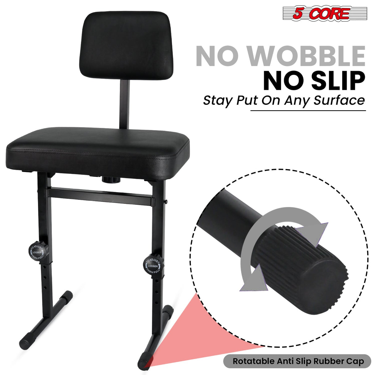 5 CORE Piano Bench Height Adjustable Keyboard Stool Stool Heavy Duty Thick Padded Cushioned Seat with Backrest Black