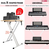 5Core Keyboard Stand Double X Style Adjustable Piano Riser + Keyboard Piano Bench WHITE