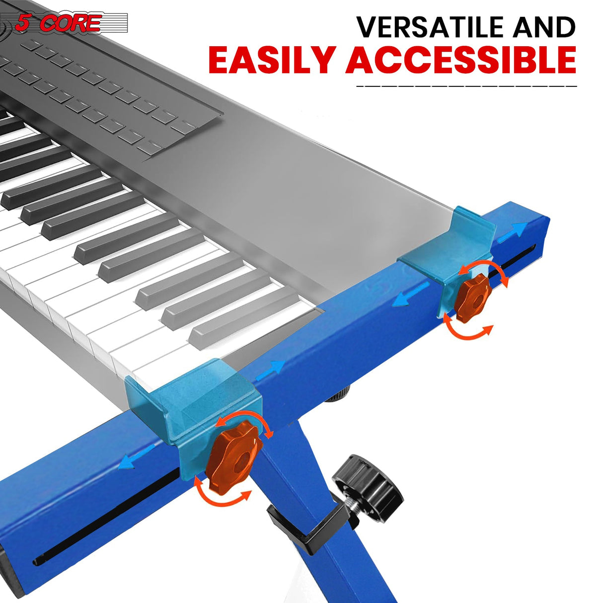 5Core Keyboard Stand Z Style Sturdy Adjustable Electric Piano Riser Holder With Wheels BLUE