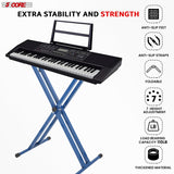 5Core Keyboard Stand Double X Style Adjustable Piano Riser BLUE + Keyboard Piano Bench BLACK